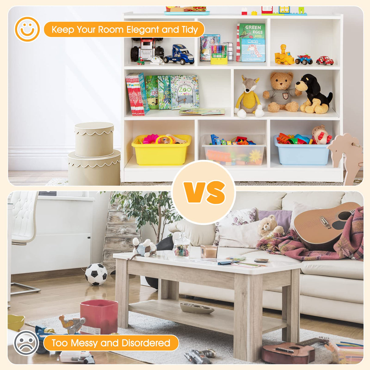 KOTEK 8-Cubby Wooden Kids Bookshelf - Versatile Toy Storage Organizer for Nursery, Playroom, and Classroom KOTEK