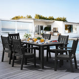 YEFU HIPS Patio Table Set: 7 Piece Outdoor Table and Chairs Dining Furniture Set with Umbrella Hole - Black Modern Plastic Dining Sets 6 Person for Outside Deck with Metal Aluminum Frame YEFU