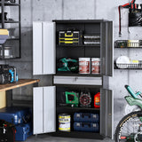 STANI Metal Garage Storage Cabinets with Drawer, 4 Doors Tool Storage Cabinet with 2 Adjustable Shelves, 71"-Lock Steel Locking Cabinet for Garage Utility Room Home Office (Black Grey, 0 Wheel-71 H) STANI