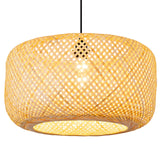 LUJOGUID 17.72in Bamboo Drum Light Rattan Wicker Hand Woven Lighting Fixture Boho Coastal Beach Chandelier Hanging Basket Lights for Kitchen Island Dining Room Restaurant Hallway Foyer LUJOGUID