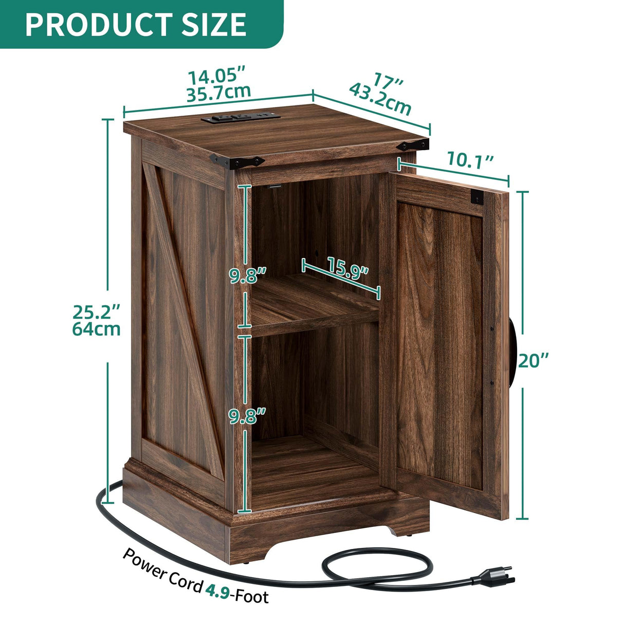 YITAHOME Farmhouse End Table Living Room, Side Table with Charging Station & Adjustable Storage Shelf, Nightstand Bedside Table Coffee Table for Bedroom, Living Room, Walnut YITAHOME