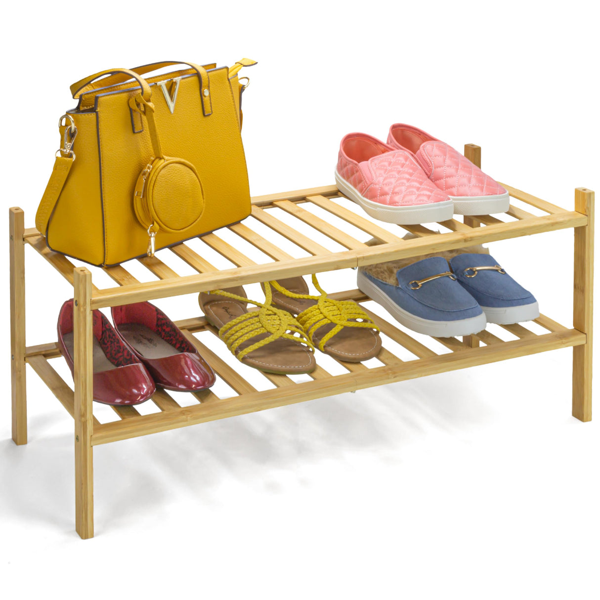 Brookstone, 2 Tier Bamboo Shoe Rack, Minimalistic Boho Wooden Shoe Organizer, Efficiently Fits 6 Pairs, Sustainable & Eco-Friendly for Small Spaces Brookstone