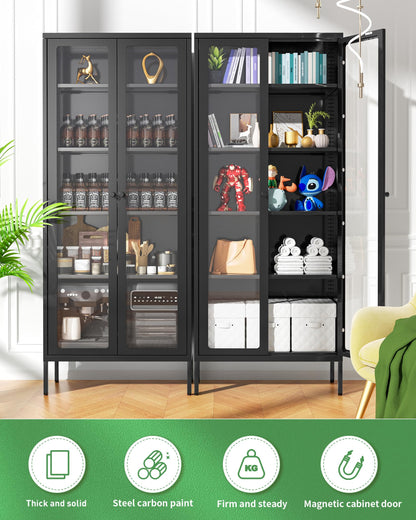 Greenvelly Metal Glass Display Cabinet with 5-Tier Storage Shelves, Tall Curio Cabinets with Glass Doors and Shelves, Black Steel Cabinet Collectibles Display Case for Home Office, Living Roo - WoodArtSupply