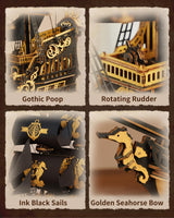 ROKR Seahorse Barque 3D Wooden Puzzle for Adult - Sailboat Model Kit, 603-Piece DIY Assembly, 1:100 Scale Sailboat MCB02 ROKR