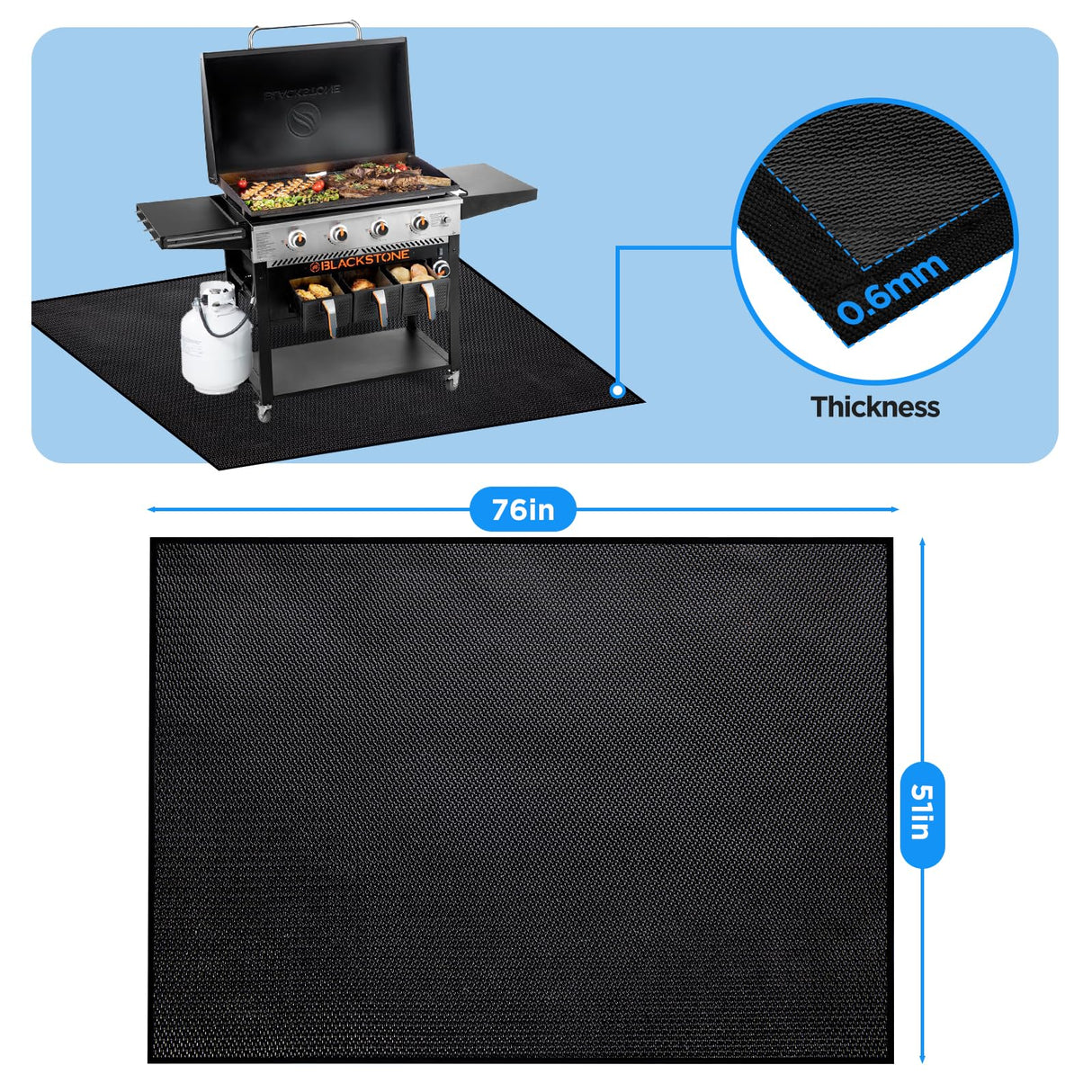 Large 76x51 inches Under Grill Mat for Outdoor Grill,Double-Sided Fireproof Grill Pad for Fire Pit,Indoor Fireplace Mat Fire Pit Mat,Oil-Proof Waterproof BBQ Protector for Deck and Patio Fondpen