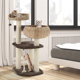Tangkula Modern Cat Tree for Indoor Cats, Small/Tall Cat Tree with Natural Sisal Scratching Post, Hand-Made Wicker Cat Condo & Top Perch, Funny Hanging Toy Ball, Cute Cat Tree Tower for Large Cats Tangkula