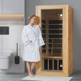 Real Relax Near Zero EMF Canadian Hemlock Wood 9 Chromo Therapy Lights, Oxygen Lonizer, Bluetooth Speakers for Home Spa Days Sauna Room, 1 Person Real Relax