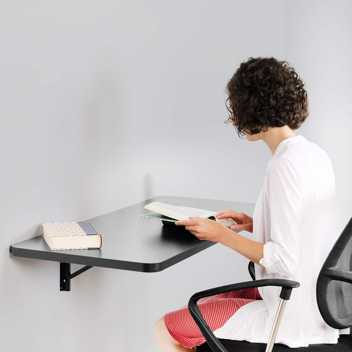 VIVO Wall Mounted Folding 43 inch Workbench, Fold Away Table Workstation Shelf with Adjustable Steel Brackets, Black, MOUNT-SF1FB VIVO