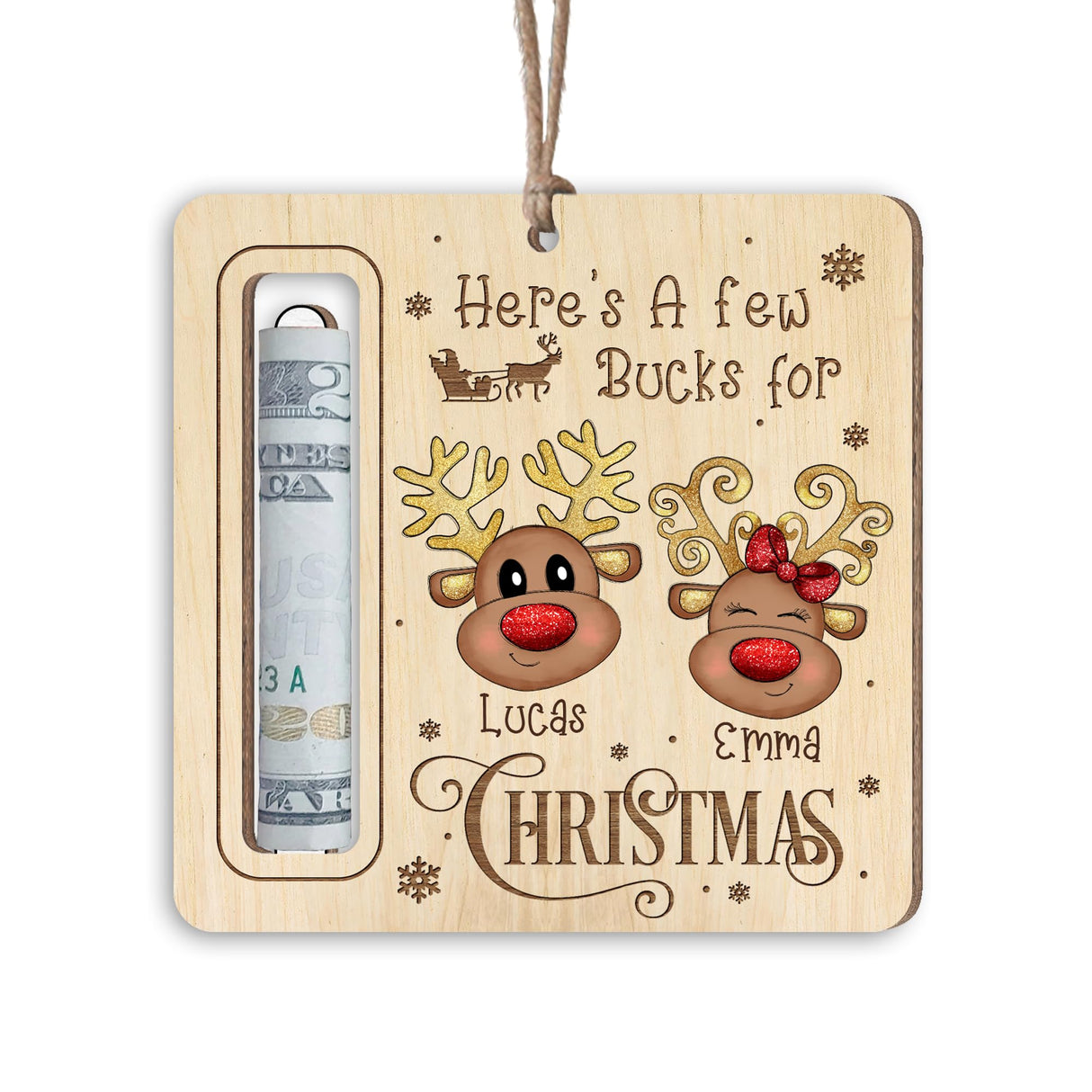 CustomizeAF Christmas Money Holder Ornaments for Gifting Cash - Personalized Christmas Wooden Money Holder, 2023 New Christmas Tree Ornaments, Few Bucks Money Holder Decoration Gifts (ORN159) Customizeaf