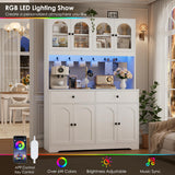 HIFIT 71" LED Kitchen Pantry Cabinet with Power Outlet, Large Kitchen Hutch Storage Cabinet with Arched Door & Shelves & 2 Drawers, Tall Modern Coffee Bar with Hutch for Home Dining Living Room, White HIFIT