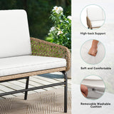 YITAHOME Patio Loveseat Wicker Outdoor Furniture, All Weather Rattan Conversation Loveseat for Backyard, Balcony and Deck with Soft Cushions, Light Brown+Beige YITAHOME