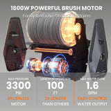 Giraffe Tools Grandfalls Pressure Washer Pro, Electric Wall Mount Power Washer with 100FT Retractable Pressure Hoses, 3300PSI, 1.6GPM, 4 Nozzles, Foam Cannon for Cars/Patios, Dark Silver Giraffe Tools