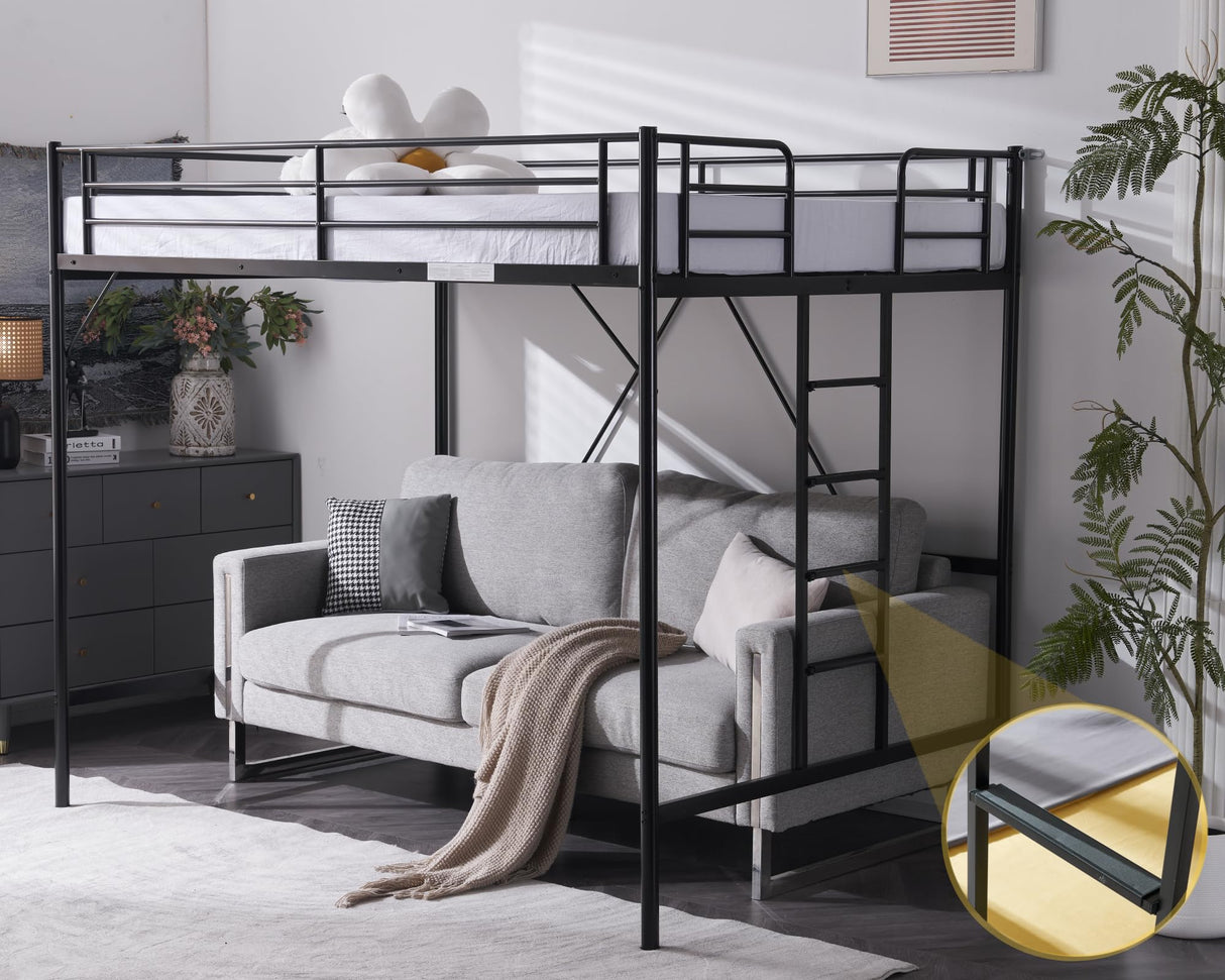VINGLI Loft Bed Full Size with Flat Rungs for Adults, Kids and Young Teens, No Box Spring Required,Heavy Duty Metal Slat Support VINGLI