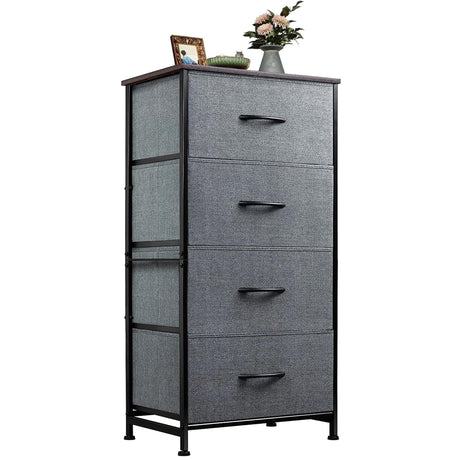 WLIVE Dresser with 4 Drawers, Storage Tower, Organizer Unit, Fabric Dresser for Bedroom, Hallway, Entryway, Closets, Sturdy Steel Frame, Wood Top, Easy Pull Handle, Dark Grey WLIVE