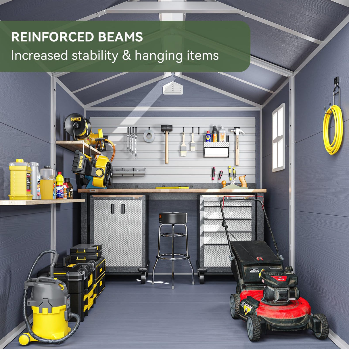 Aoxun 8 x 6 FT Outdoor Storage Shed with Window, Resin Shed with Floor & Lockable Doors, Garden Shed Waterproof Plastic Tool Shed with Sloped Roof for Backyard, Garden, Patio, Lawn, Grey Aoxun
