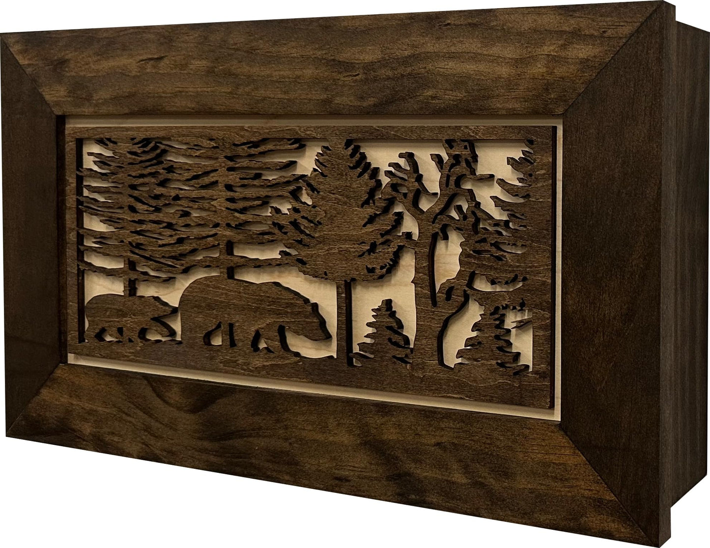 Hidden Gun Cabinet Bears In The Woods Wall Decoration - Secure Wall Mount Gun Safe by Bellewood Designs - WoodArtSupply