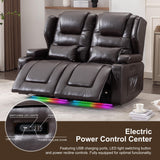 DRMBOOK RV Power Loveseat Recliner Sofa, Leather Double Wall Hugger Reclining Sofa, Home Theater Seating Chair with Cup Holders, 2 Person Couch RV Furniture for Living Room, Brown DRMBOOK