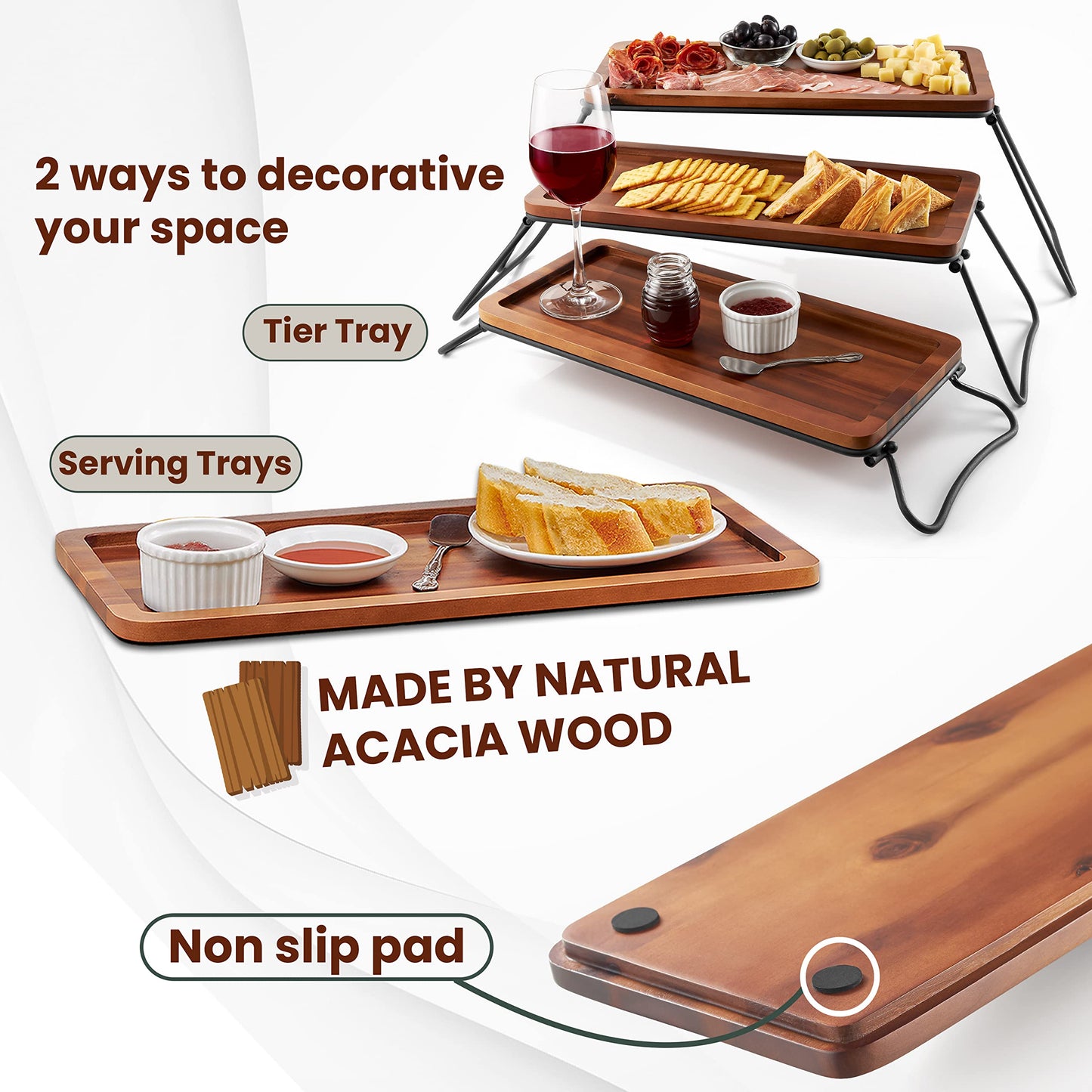 Tidita 3 Tier Serving Tray Acacia Wood - Cupcake Stand & Tower Serving Trays - 3 Tiered Wooden Large Serving Platter for Dessert - Food Display Stands & Charcuterie Board for Party, Picnic, B - WoodArtSupply