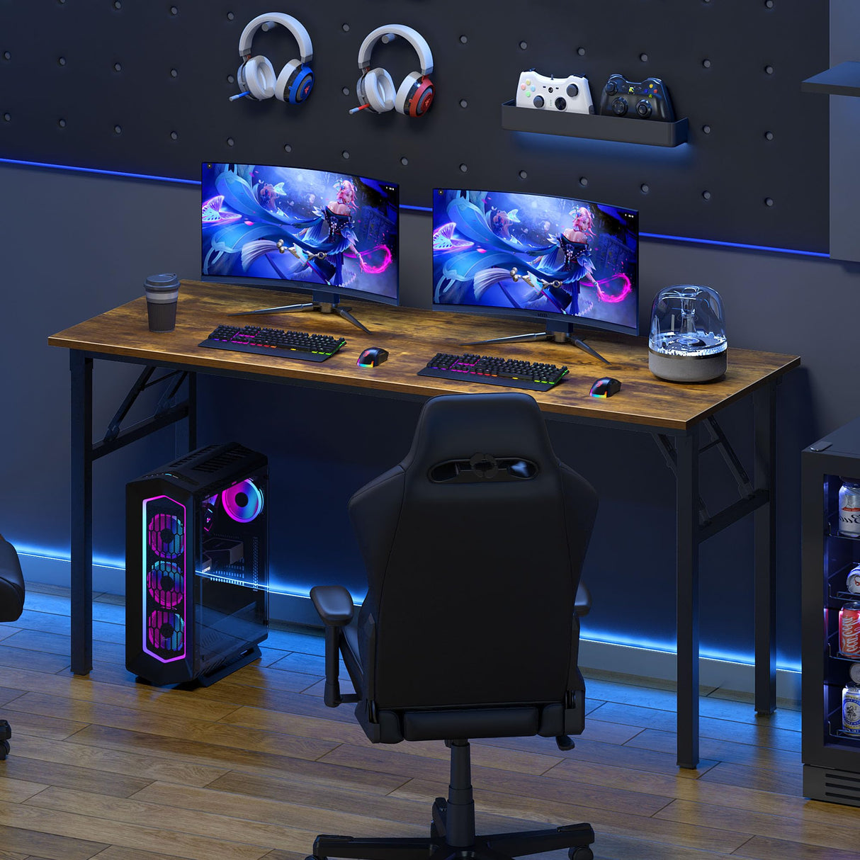 Need Home Office Desk Large Computer Desk 60 inch Sturdy Table Foldable Desk Gaming Computer Table No Assembly Required, Rustic Brown&Black Frame AC5FB(152.4 * 60) Need