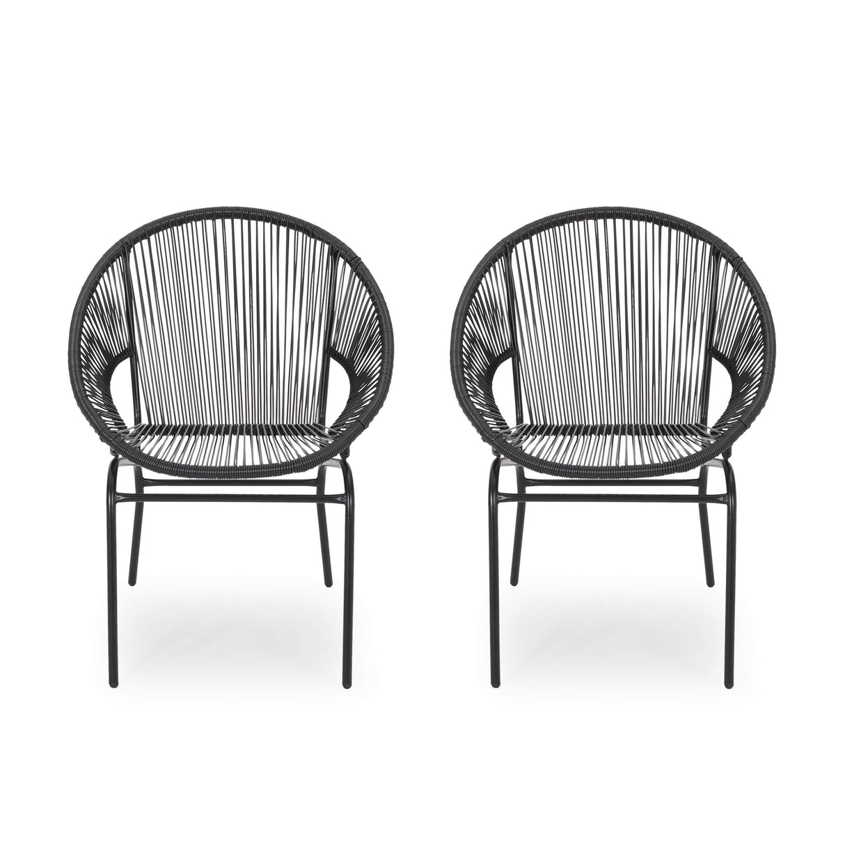 Janusline Outdoor Modern Faux Rattan Club Chair, Bistro Outside Chairs Set of 2, Stackable Cafe Arm Chairs, All-Weather Conversation Bistro Outside Club Chair Set for Patio Lawn Garden, Black Janusline