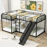 SDRNKA Metal Quad Bunk Beds Compatible with 4, Full and Twin Size L-Shaped Bunk Beds with Slide and Ladder, 4 Bunk Beds Compatible with Boys Girls and Multi 's Family,Black Bedroom Bed Frame,(Black) SDRNKA