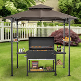 SUNCROWN Outdoor Grill Gazebo 8 x 5, Patio Double Tiered BBQ Canopy w/Air Vent, Gazebo Canopy with 8 Hook Tools for Barbecue Picnic Garden, Backyard, Poolside -Brown SUNCROWN