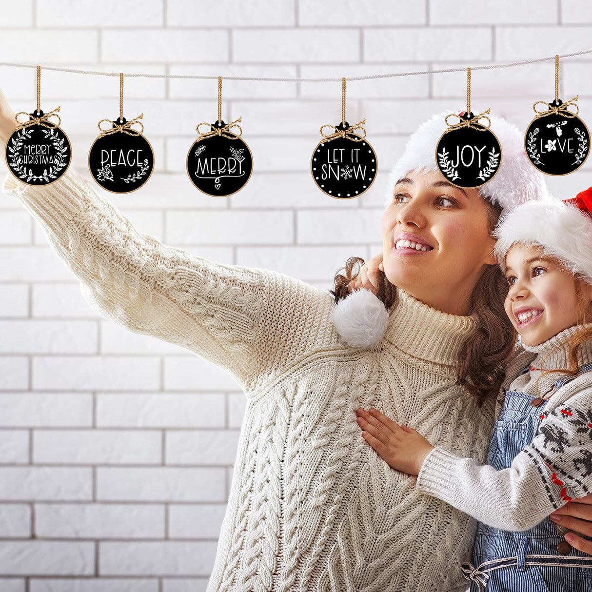 24 Pieces Wooden Christmas Ornaments Hemp Rope Wood Slices Painted Cutouts Tree Hanging for Indoor Outdoor Decoration (Simple Style) Jetec