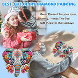 Bowetile Elephant Diamond Art Hanging Kits for Adults Kids, 5D Special Shape Diamond Painting Flowers Pendant Kits, Animal Gem Art Suncatchers Painting Ornament for Home Garden Wall Decor Bowetile