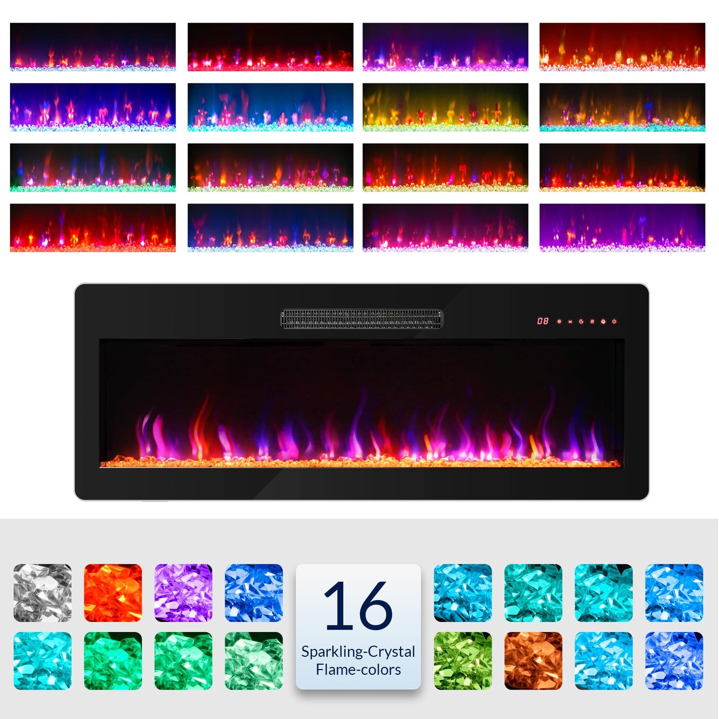 BELLEZE 42" Electric Fireplace Heater, 1400 W Recessed & Wall Mounted Electric Fireplace with Remote Control, Heater with Adjustable Flame Color and Brightness, Timer, Touch Screen