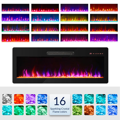 BELLEZE 42" Electric Fireplace Heater, 1400 W Recessed & Wall Mounted Electric Fireplace with Remote Control, Heater with Adjustable Flame Color and Brightness, Timer, Touch Screen