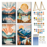 JOOZ 4 Pack Paint by Numbers Kit for Adults with Frame Mountain Paint by Number with Easel Lake Adult Paint by Number Kit on Canvas Framed Sunset Oil Painting Kits for Home Wall Decor 8x12 Inch JOOZ