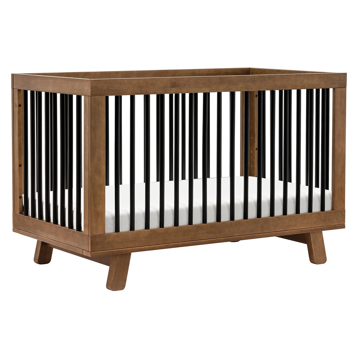 Babyletto Hudson 3-in-1 Convertible Crib with Toddler Bed Conversion Kit in Natural Walnut/Black, Greenguard Gold Certified - WoodArtSupply