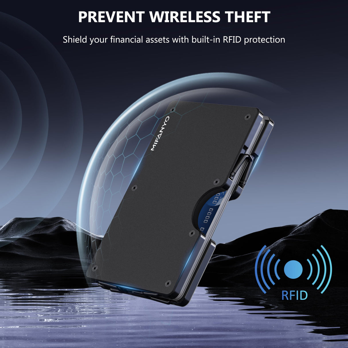 MIFANYO Minimalist Aluminum Wallet for Men, Slim RFID Blocking Money Clip, Front Pocket Metal Card Holder for Business Travel, Wood Grain American Flag, Personalized USA Gift for Soldiers Veteran MIFANYO