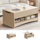 Amada Coffee Table Fluted Lift Top, 35.2" Wood Table with Storage Shelf & Hidden Compartment, Modern Rectangle Center Table for Living Room, Sturdy & Multi-Functional, Holds Up to 220LBS, Natural Oak AMADA HOMEFURNISHING