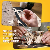 UGEARS The Tractor Wins Model Kits - Spring - Driven Model Tractor Kits to Build with Folding Paper Tank - 3D Wooden Tractor Model Kit for Self - Assembly - Mechanical 3D Puzzles for Adults and Kids UGEARS