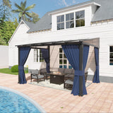 Trumbeak 10’ x 12’ Gazebo for Patio,Wall Mounted Gazebo with Sloping Polycarbonate Roof,Outdoor Gazebo w/Netting & Curtain,Aluminum Frame Hardtop Gazebo for Garden,Deck,Backyard,NavyBlue Trumbeak