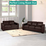 Naomi Home Freya Genuine Leather Sofa - Luxurious Comfort, Goose Feather Cushion Filling, Square Arm Design, Sturdy Block Legs, Elegant Espresso - Ideal for Living Room, Office, or Bedroom Naomi Home