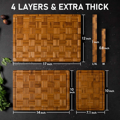 Extra Large Bamboo Cutting Boards, (Set of 3) Chopping Boards with Juice Groove Bamboo Wood Cutting Board Set Butcher Block for Kitchen, End Grain - WoodArtSupply