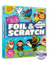 Craftikit ® Award-Winning Foil Art & Rainbow Scratch Art for Kids - 2-in-1 Arts and Crafts Kit for Kids Ages 4-10 - Animal Theme for Girls, Boys & Toddlers Ages 4, 5, 6, 7, 8, 9, 10 Craftikit