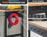 Albott Adjustable Workbench 28.7-38.6" Height, Rubber Wood Top Heavy Duty Workbench with Power Outlets & Hooks, 2000 LB Capacity Workbench for Garage, Workshop, Home & Office Albott