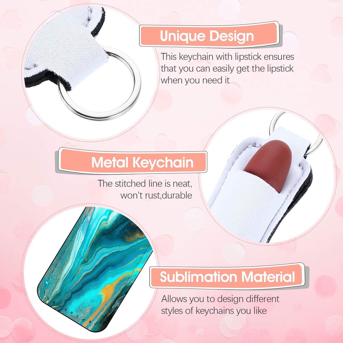 Hicarer 20 Pieces Sublimation Lipstick Holder Keychain Bulk Blank Lipstick Neoprene Clip-on Sleeve Travel Key Ring Holder