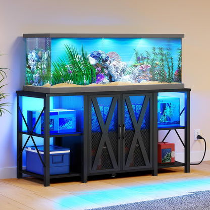 YITAHOME 90-120 Gallon Reptile Tank Stand with Power Outlet & LED Light, Heavy Duty Aquarium Stand with Accessories Storage Cabinet - Metal Fish Tank Stand for Turtle, Reptile, 2000LBS Capacity, Black