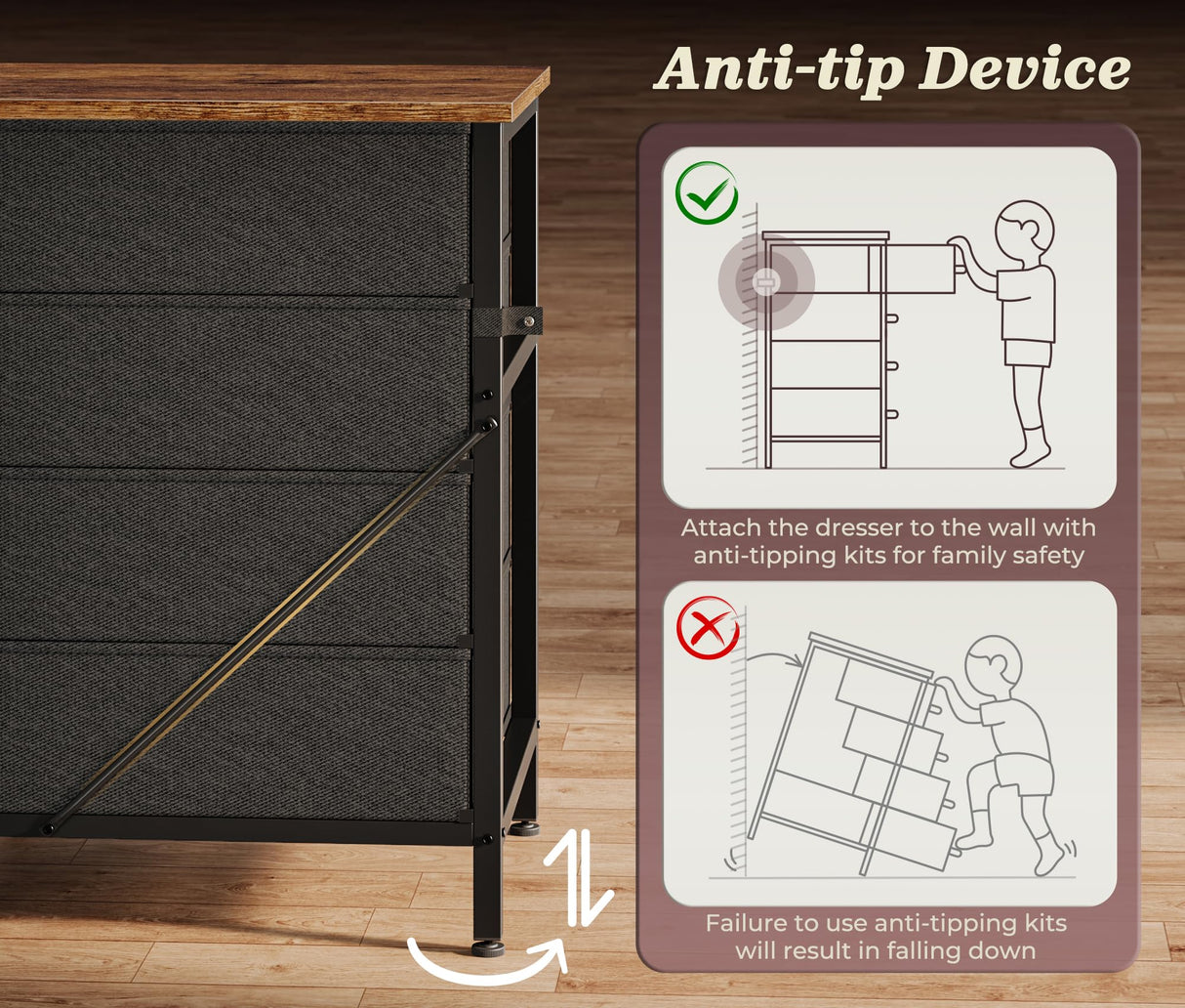 Huuger 63 Inch Long Dresser for Bedroom, TV Stand for 65, 70 Inch TV, 12 Drawer Dresser for Closet, Chest of Drawers, Large Fabric Drawers for Bedroom, Media Console, Rustic Brown Huuger