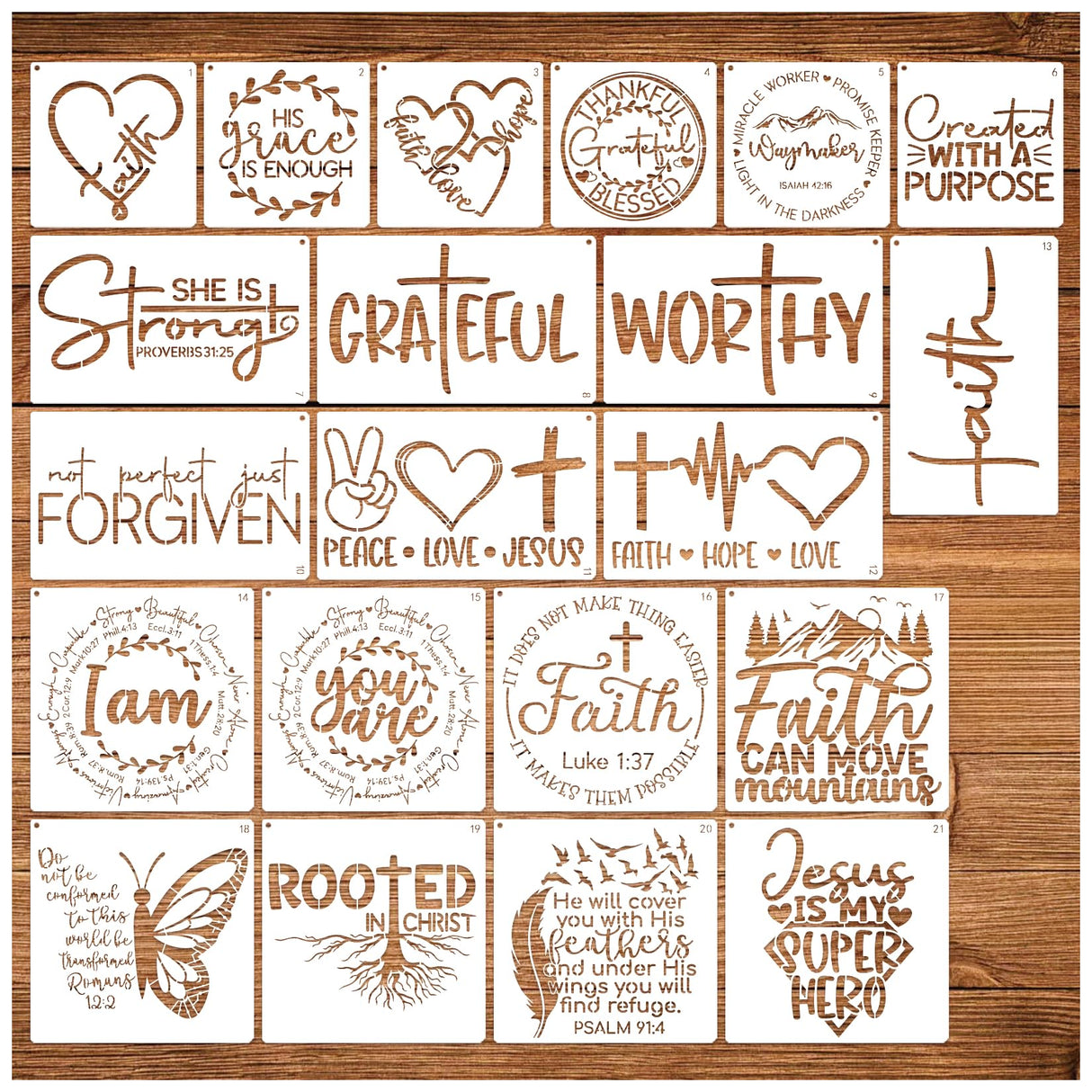 21pcs Christian Stencils for Crafts Reusable Motivational Bible Verse Template Drawing Religious Stencils for Painting on Wood Sign Fabric Canvas DIY Crafts Office Home Decoration(bible21) Huahui