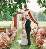 DearHouse 3 Panel Wedding Arch Draping Fabric,29.5" x18Ft Pearl Fabric Drapes for Wedding Sheer Backdrop (Champagne+Terracotta+Caramel) DearHouse