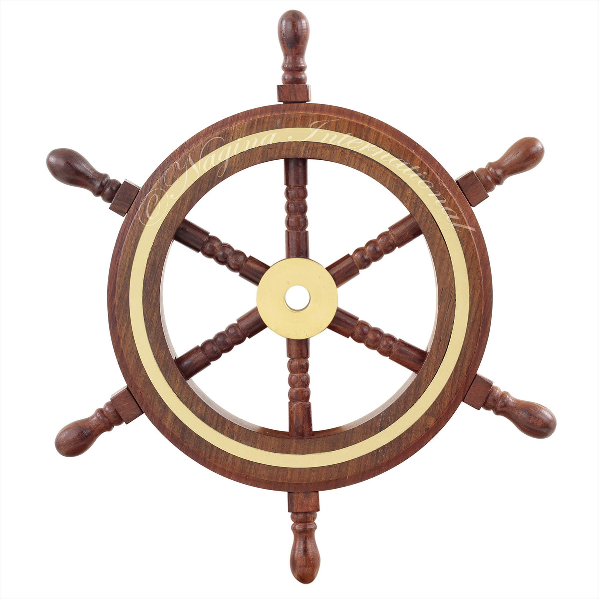 Nagina International 4" Small Rosewood Crafted Brass Ring Ship Wheel | Pirate's Adult Nautical Decor Steering Wheel | Maritime Nursery Decor Nagina International