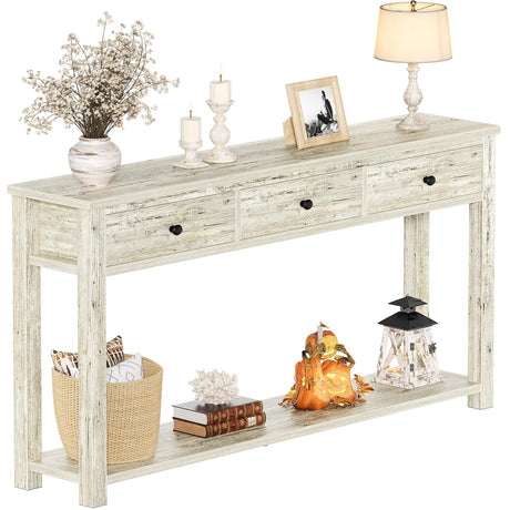 Homieasy Farmhouse Console Table with 3 Drawers, 47 Inch Wood Sofa Table with Storage Shelf for Living Room, Behind Couch, Entryway Table for Hallway, Living Room, or Foyer, Light Rustic Oak Homieasy