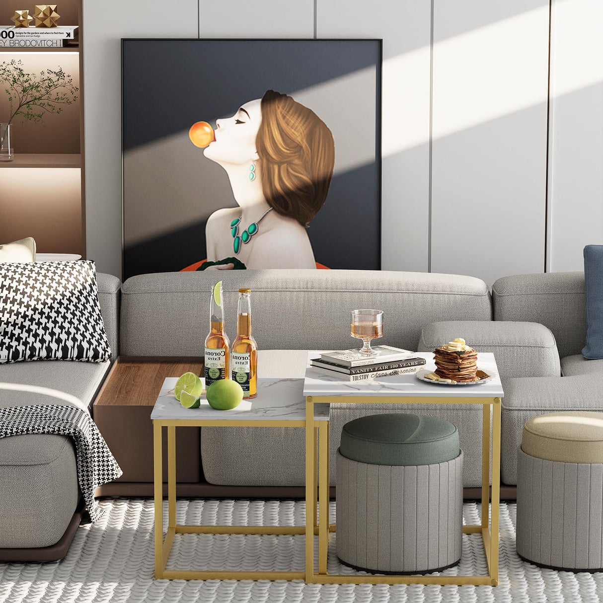 VILAWLENCE Modern Coffee Table Set of 2, Gold Wooden Nesting Side Table, Metal Frame Square End Table, Center Tables for Living Room,Bedroom and Small Spaces VILAWLENCE