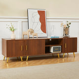 COSVALVE 71" TV Stand for 65/75/80 Inch TVs, Free Combination Walnut Entertainment Center for Living Room, Modern with Fluted Panel, Storage Cabinets, Adjustable Shelves & Metal Legs COSVALVE