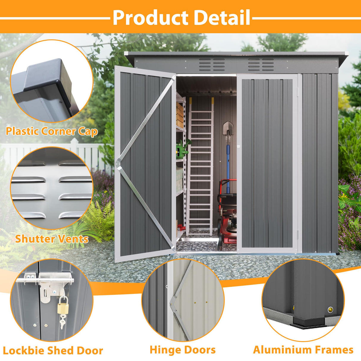 6' x 4' Outdoor Metal Storage Shed, Galvanized Steel Tool Garden Shed, for Patio Backyard Lawn Garden (6x4 Ft Grey) Thanaddo